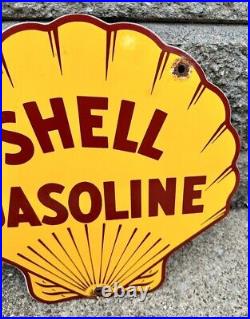 Vintage Shell Gasoline Sign Clam Shell Shape Motor Oil Gas Pump Porcelain Sign