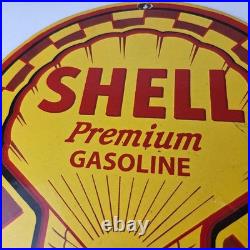 Vintage Shell Gasoline Sign Gas Pump PorcelainPremium Motor Oil Sign