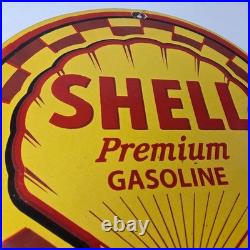 Vintage Shell Gasoline Sign Gas Pump PorcelainPremium Motor Oil Sign