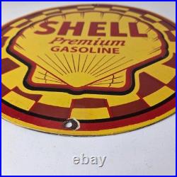 Vintage Shell Gasoline Sign Gas Pump PorcelainPremium Motor Oil Sign