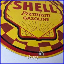 Vintage Shell Gasoline Sign Gas Pump PorcelainPremium Motor Oil Sign