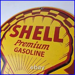 Vintage Shell Gasoline Sign Gas Pump PorcelainPremium Motor Oil Sign