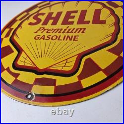 Vintage Shell Gasoline Sign Gas Pump PorcelainPremium Motor Oil Sign