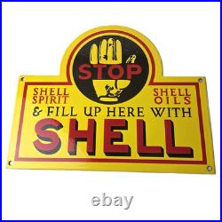 Vintage Shell Gasoline Sign Motor Oil Service Gas Pump Porcelain Sign