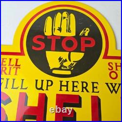 Vintage Shell Gasoline Sign Motor Oil Service Gas Pump Porcelain Sign