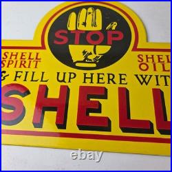 Vintage Shell Gasoline Sign Motor Oil Service Gas Pump Porcelain Sign
