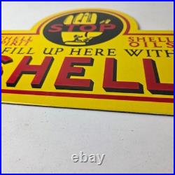 Vintage Shell Gasoline Sign Motor Oil Service Gas Pump Porcelain Sign