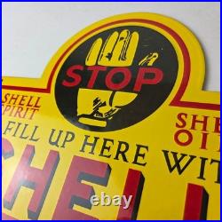 Vintage Shell Gasoline Sign Motor Oil Service Gas Pump Porcelain Sign