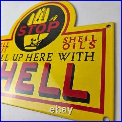 Vintage Shell Gasoline Sign Motor Oil Service Gas Pump Porcelain Sign