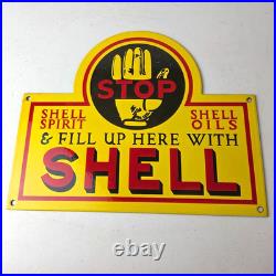 Vintage Shell Gasoline Sign Motor Oil Service Gas Pump Porcelain Sign