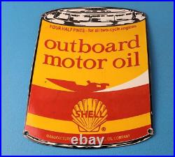 Vintage Shell Gasoline Sign Outboard Motor Oil Can Gas Pump Porcelain Sign