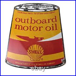 Vintage Shell Gasoline Sign Outboard Motor Oil Can Gas Pump Porcelain Sign