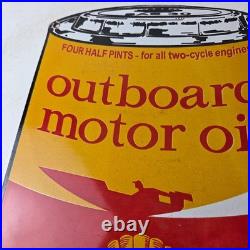 Vintage Shell Gasoline Sign Outboard Motor Oil Can Gas Pump Porcelain Sign