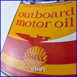 Vintage Shell Gasoline Sign Outboard Motor Oil Can Gas Pump Porcelain Sign