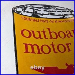 Vintage Shell Gasoline Sign Outboard Motor Oil Can Gas Pump Porcelain Sign