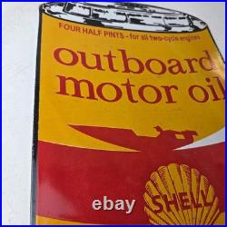 Vintage Shell Gasoline Sign Outboard Motor Oil Can Gas Pump Porcelain Sign