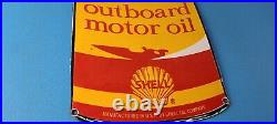 Vintage Shell Gasoline Sign Outboard Motor Oil Can Gas Pump Porcelain Sign