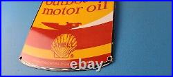 Vintage Shell Gasoline Sign Outboard Motor Oil Can Gas Pump Porcelain Sign