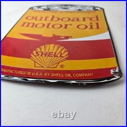 Vintage Shell Gasoline Sign Outboard Motor Oil Can Gas Pump Porcelain Sign