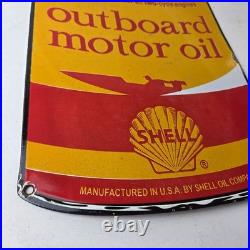 Vintage Shell Gasoline Sign Outboard Motor Oil Can Gas Pump Porcelain Sign