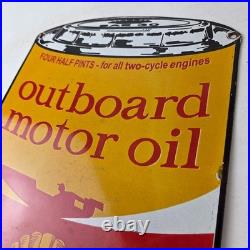 Vintage Shell Gasoline Sign Outboard Motor Oil Can Gas Pump Porcelain Sign