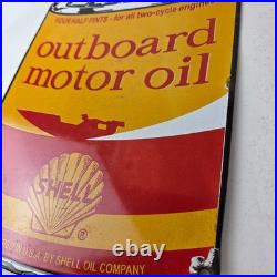 Vintage Shell Gasoline Sign Outboard Motor Oil Can Gas Pump Porcelain Sign