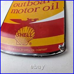 Vintage Shell Gasoline Sign Outboard Motor Oil Can Gas Pump Porcelain Sign