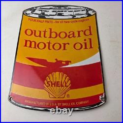 Vintage Shell Gasoline Sign Outboard Motor Oil Can Gas Pump Porcelain Sign