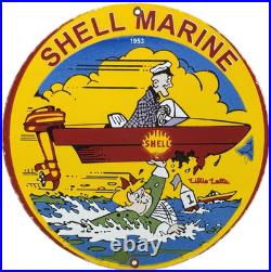 Vintage Shell Marine Gasoline Porcelain Sign Gas Station Pump Plate Motor Oil