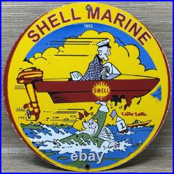Vintage Shell Marine Gasoline Porcelain Sign Gas Station Pump Plate Motor Oil