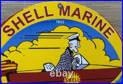 Vintage Shell Marine Gasoline Porcelain Sign Gas Station Pump Plate Motor Oil