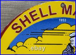 Vintage Shell Marine Gasoline Porcelain Sign Gas Station Pump Plate Motor Oil