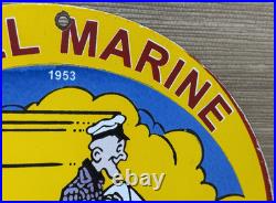 Vintage Shell Marine Gasoline Porcelain Sign Gas Station Pump Plate Motor Oil