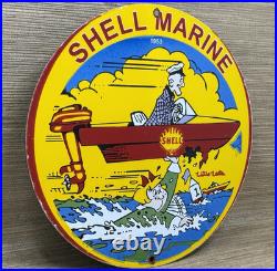 Vintage Shell Marine Gasoline Porcelain Sign Gas Station Pump Plate Motor Oil