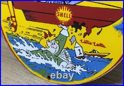 Vintage Shell Marine Gasoline Porcelain Sign Gas Station Pump Plate Motor Oil