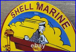 Vintage Shell Marine Gasoline Porcelain Sign Gas Station Pump Plate Motor Oil