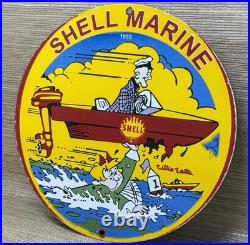 Vintage Shell Marine Gasoline Porcelain Sign Gas Station Pump Plate Motor Oil