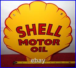 Vintage Shell Motor Oil 12 Porcelain Metal Gasoline Red Back Advertising Sign Vintage Shell Motor Oil 12 Porcelain Metal Gasoline Red Back Advertising Sign