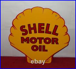 Vintage Shell Motor Oil 12 Porcelain Metal Gasoline Red Back Advertising Sign
