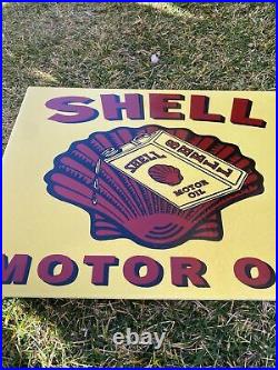 Vintage Shell Motor Oil 19 Porcelain Metal Gasoline Sign Double Sided Flanged