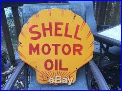 Vintage Shell Motor Oil Double Sided Porcelain Sign