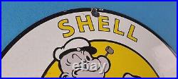 Vintage Shell Motor Oil Porcelain Gas Marine Pump Plate Popeye Service Sign