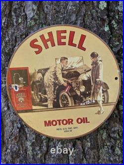 Vintage Shell Motor Oil Porcelain Gas Station Sign 10