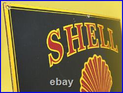 Vintage Shell Motor Oil Porcelain Sign Gas Pump Plate Service Station 12 X 20