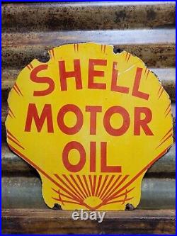 Vintage Shell Motor Oil Porcelain Sign Old Diecut Gasoline Gas Station Sign 12