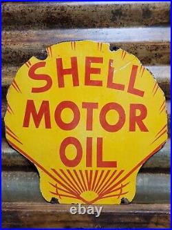 Vintage Shell Motor Oil Porcelain Sign Old Diecut Gasoline Gas Station Sign 12