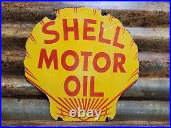 Vintage Shell Motor Oil Porcelain Sign Old Diecut Gasoline Gas Station Sign 12