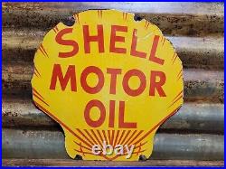 Vintage Shell Motor Oil Porcelain Sign Old Diecut Gasoline Gas Station Sign 12