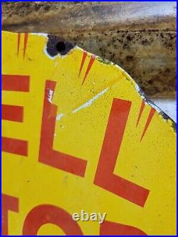 Vintage Shell Motor Oil Porcelain Sign Old Diecut Gasoline Gas Station Sign 12