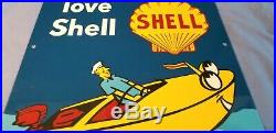 Vintage Shell Outboard Motor Oil 18 Porcelain Metal Gasoline Marine Boat Sign